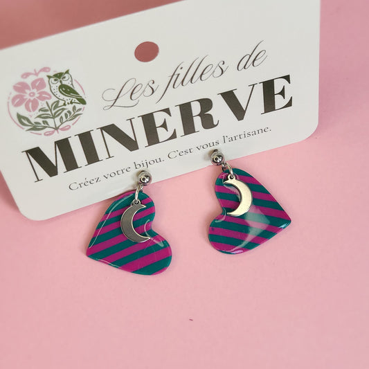 Anaïs- boucles d'oreilles cœur rayures