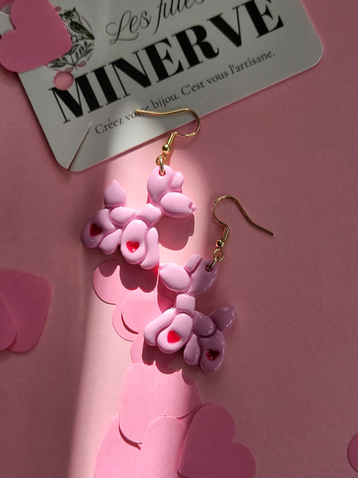 Amélie - boucles d'oreilles chien ballon rose bonbon