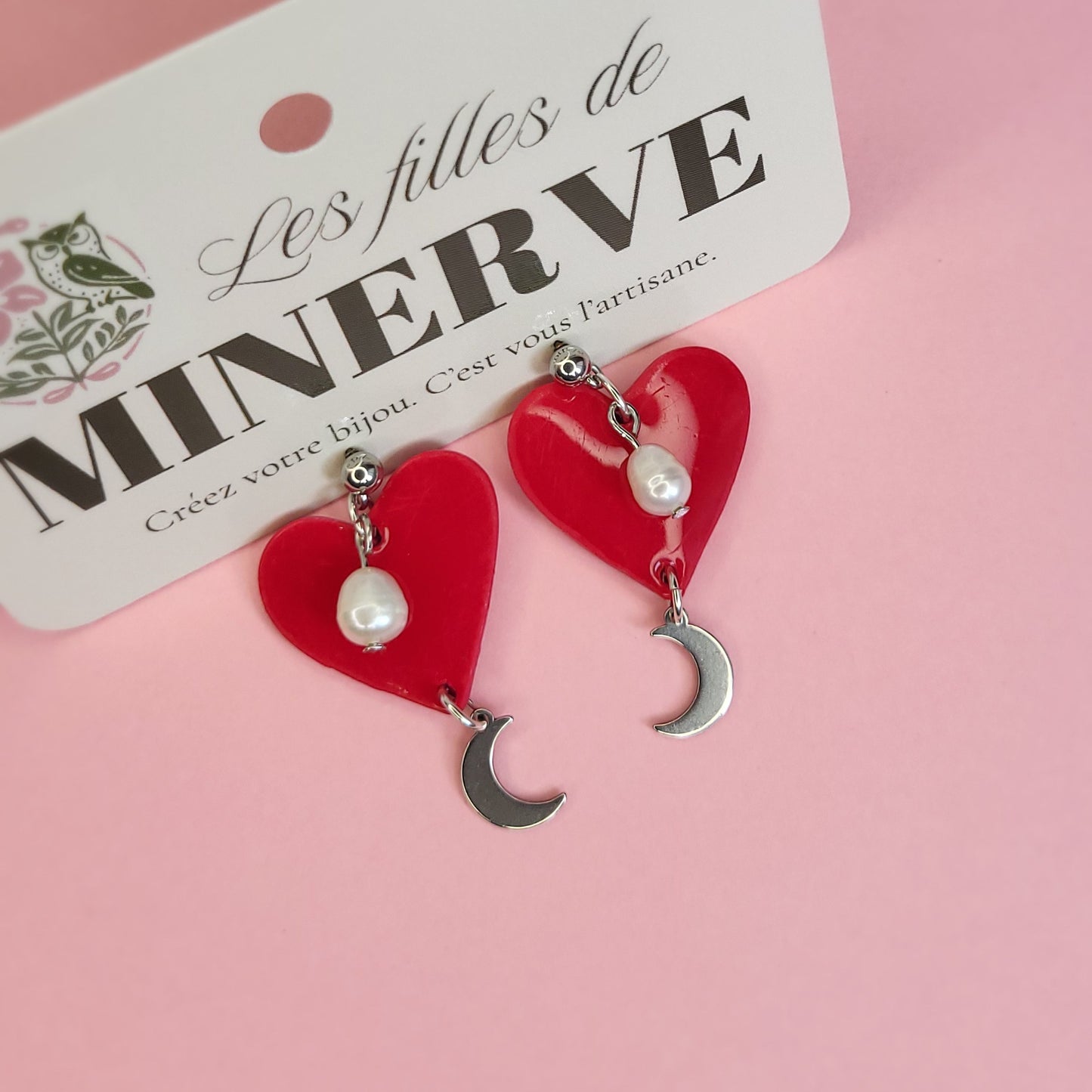 Bianca - boucles d'oreilles cœur rouge