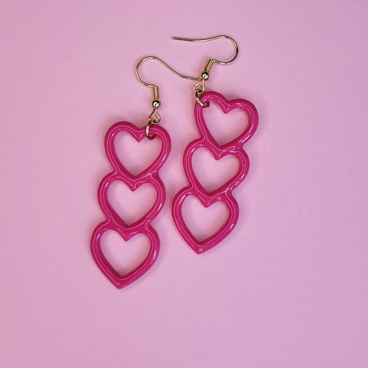 Joséphine - boucles d'oreilles trio de cœur rose