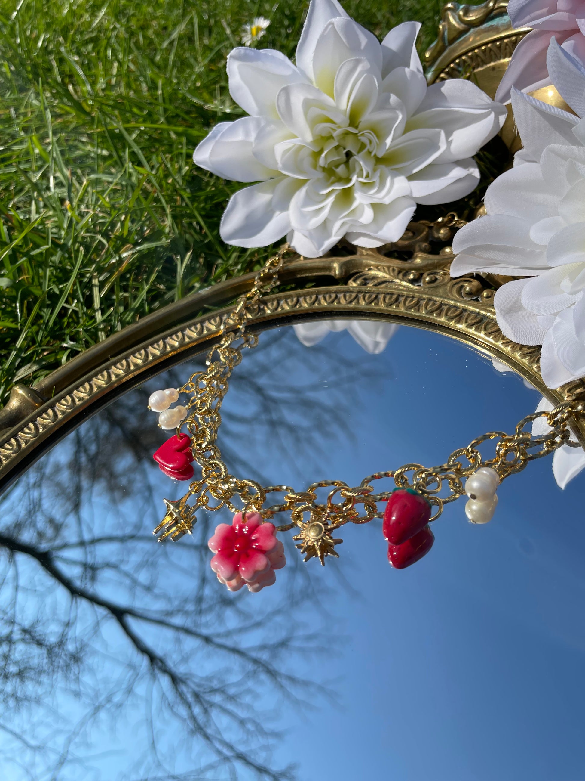 collier doré charms fruits fleurs fait main bijou personnalisable femme