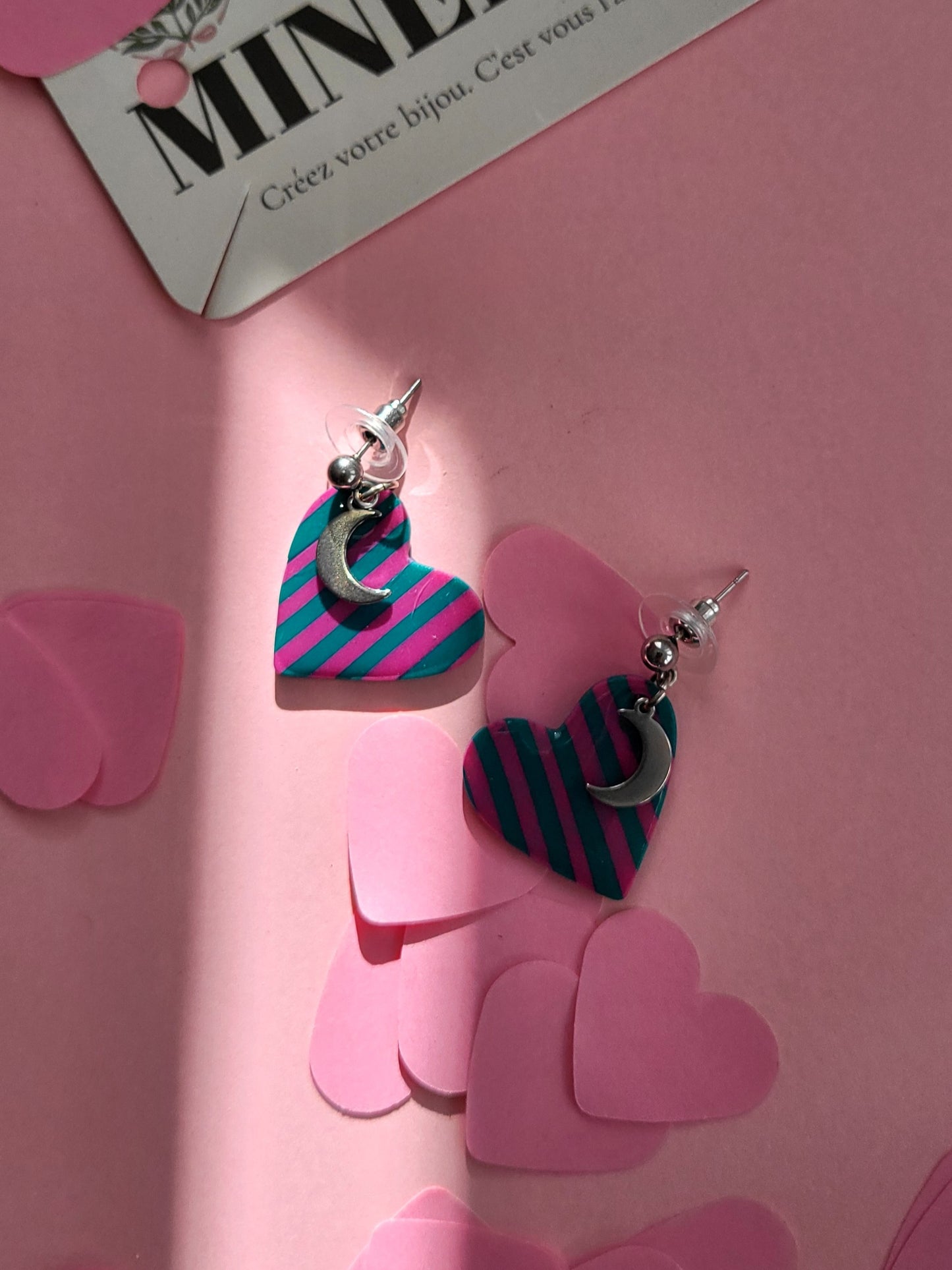 Anaïs- boucles d'oreilles cœur rayures