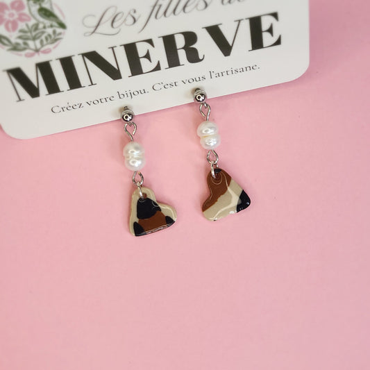Valentine - boucles d'oreilles argentées cœur léopard