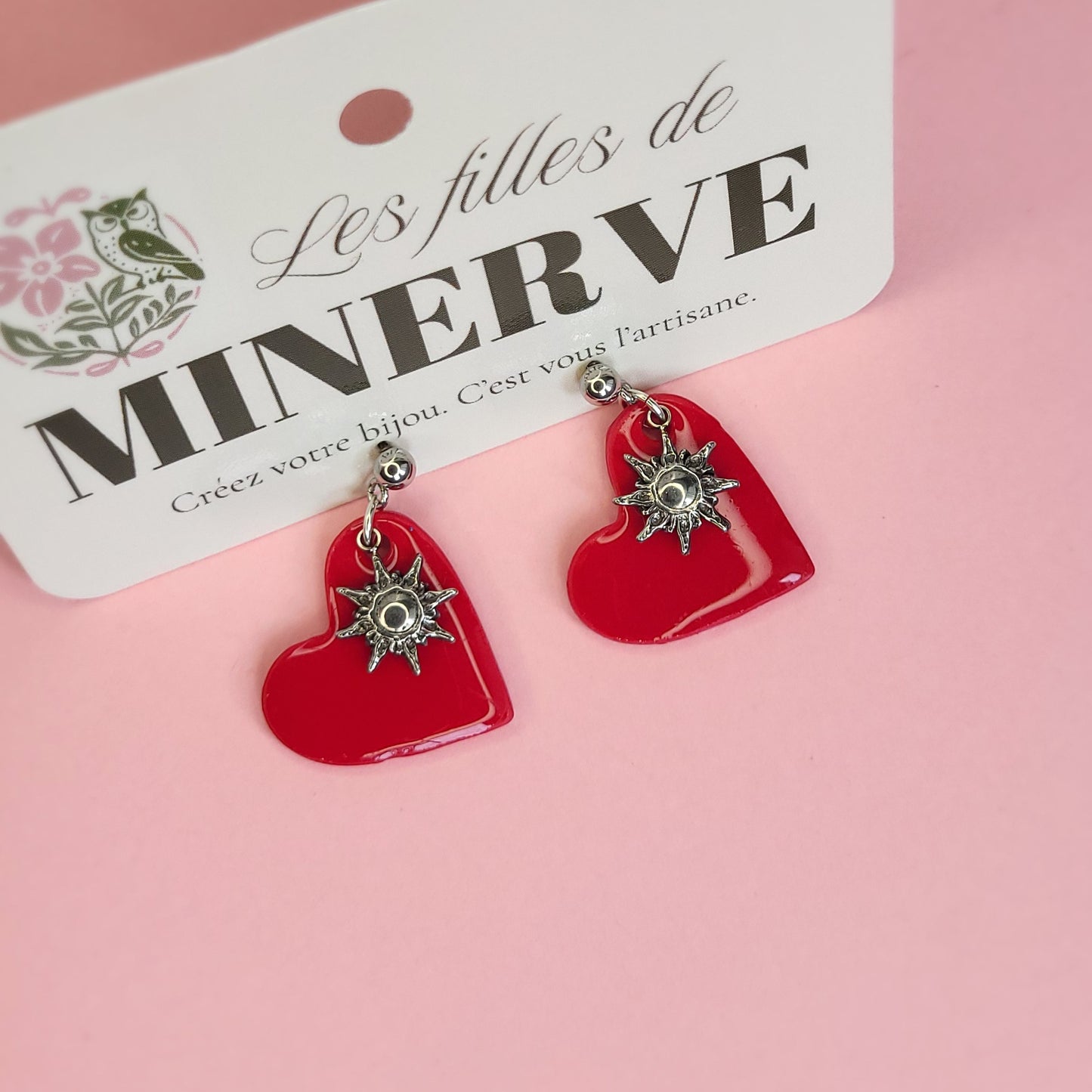 Apolline - boucles d'oreilles cœur rouge