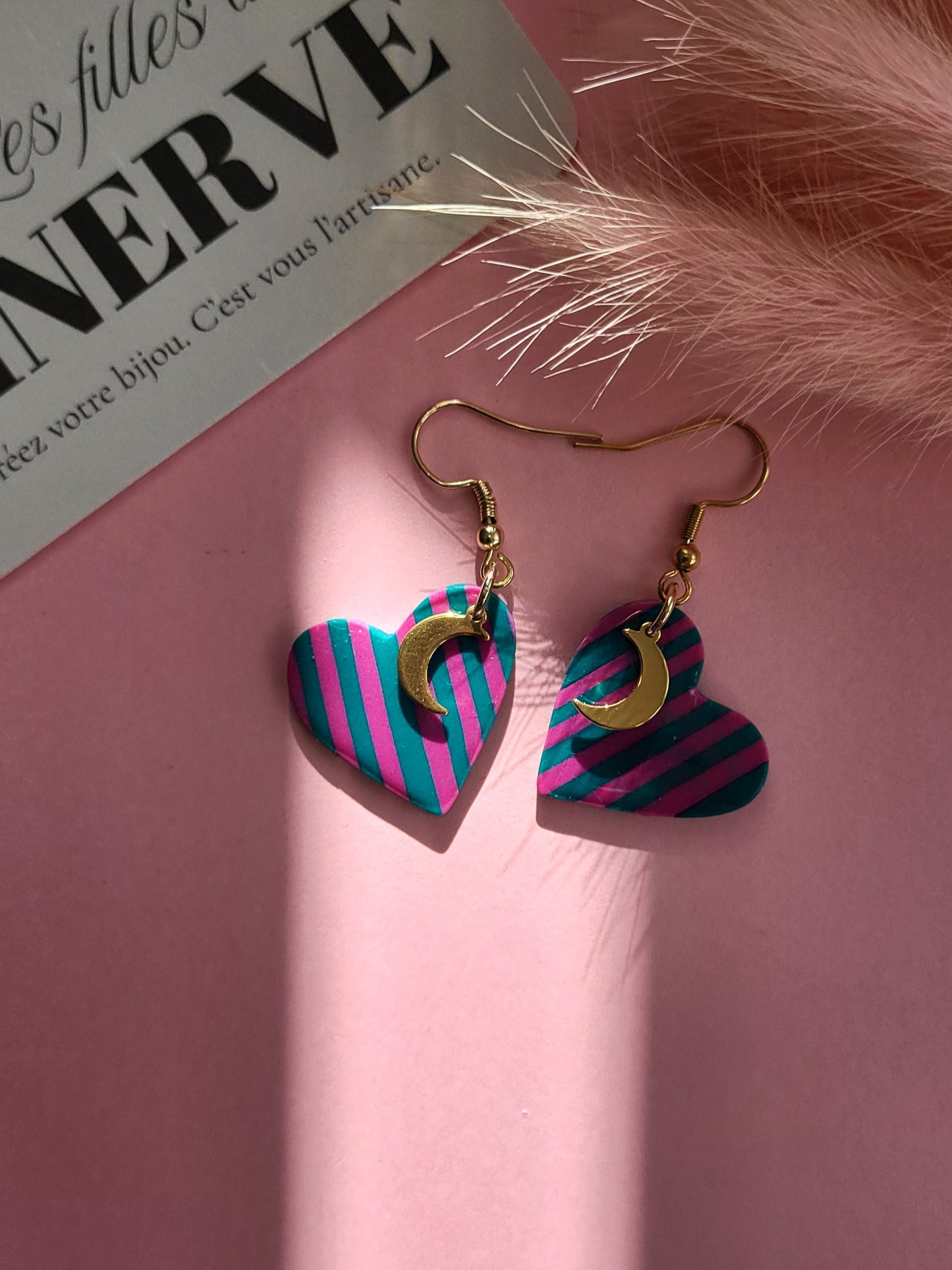 Leila - boucles d'oreilles cœur rayé