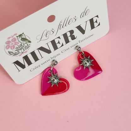 Iris - boucles d'oreilles cœur rose et rouge