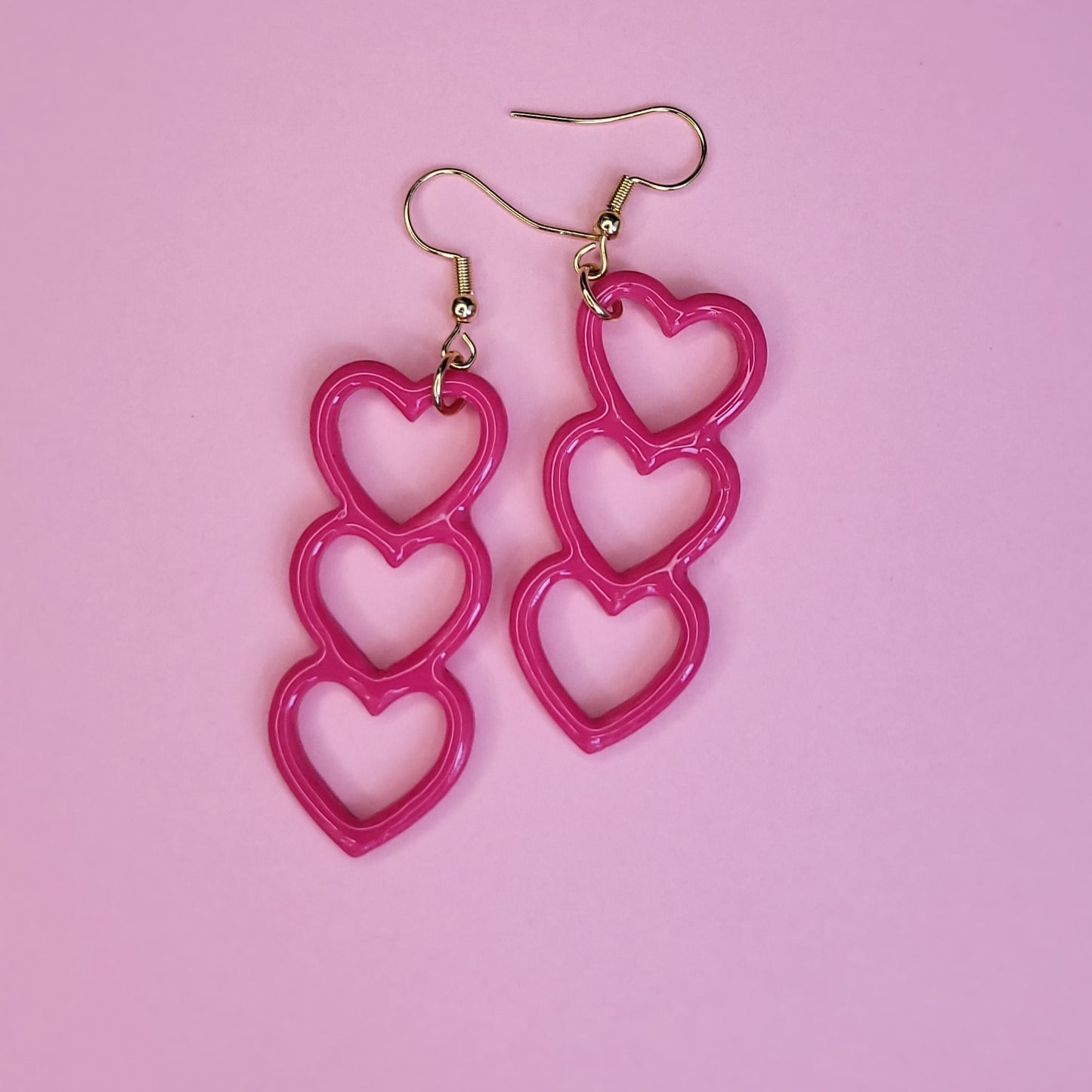 Joséphine - boucles d'oreilles trio de cœur rose