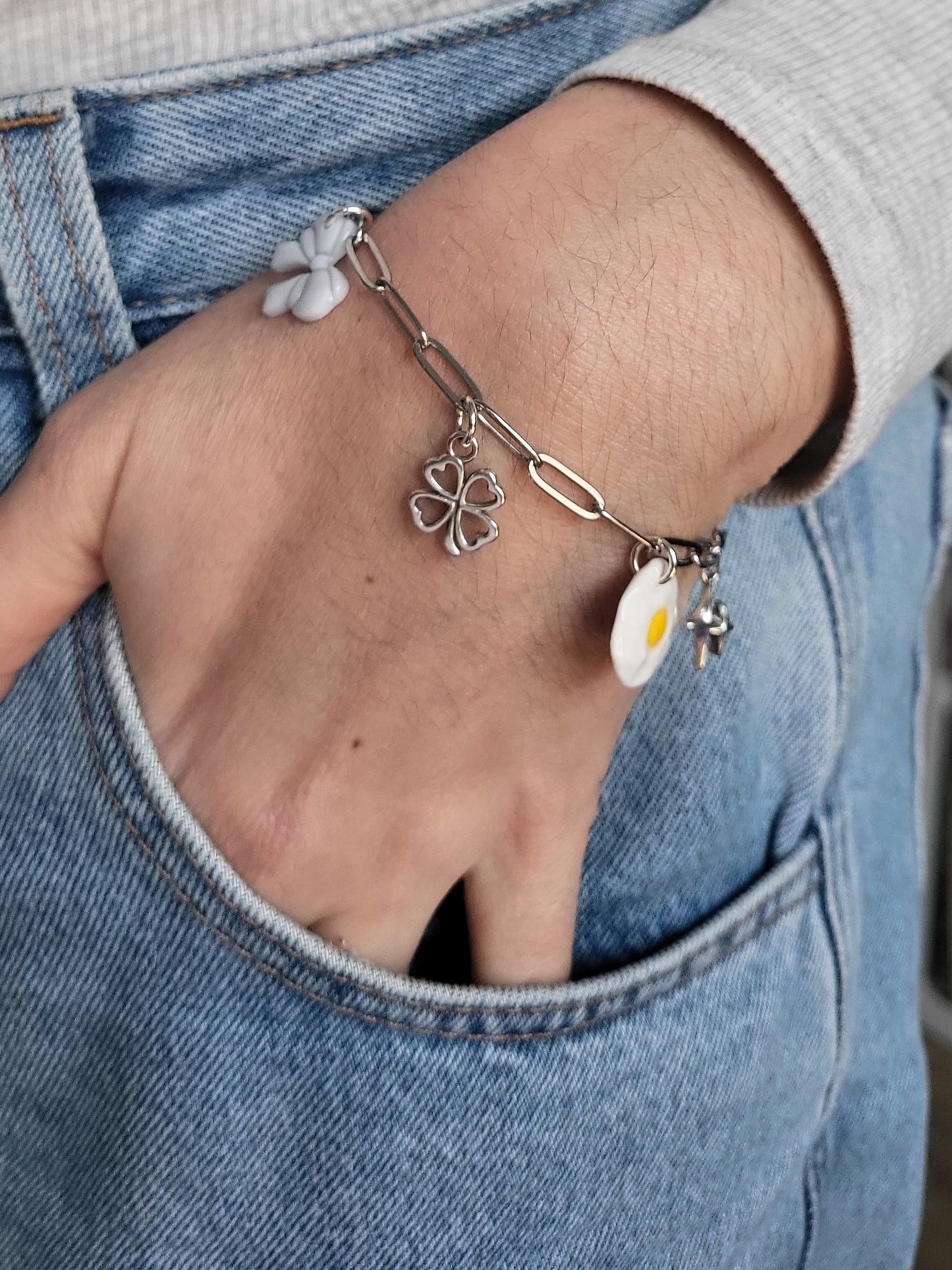 Léa - bracelet chaîne argentée charms personnalisables