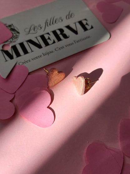 Rosalie - boucles d'oreilles puce rose à paillettes