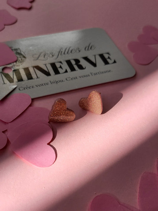 Rosalie - boucles d'oreilles puce rose à paillettes