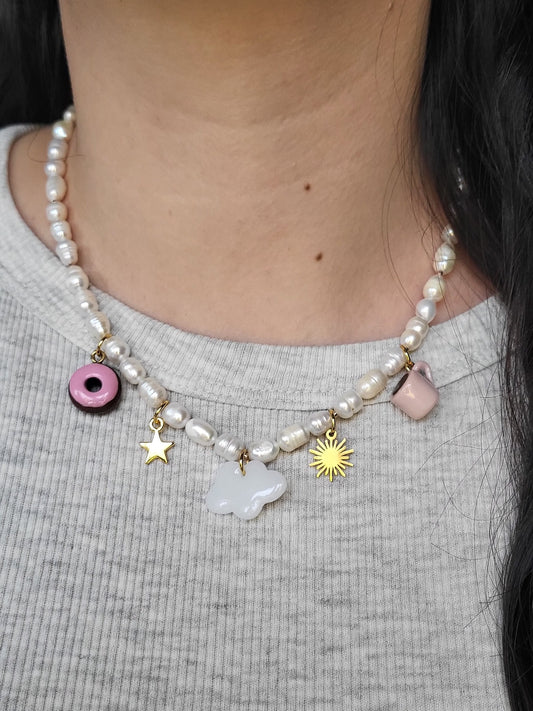 Emma - collier perles d'eau douce charms personnalisables