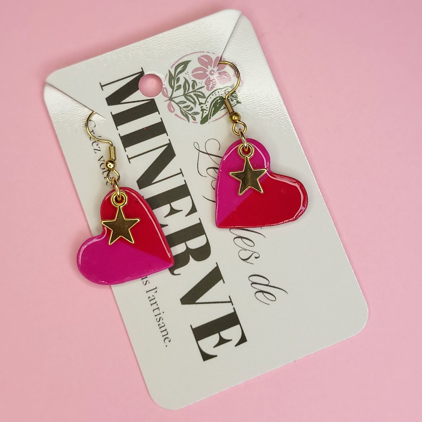 Pénélope - boucles d'oreilles cœur rose et rouge