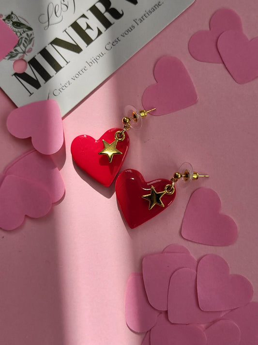 Lison - boucles d'oreilles cœur rouge